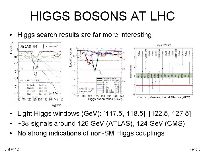 HIGGS BOSONS AT LHC • Higgs search results are far more interesting Giardino, Kannike,
