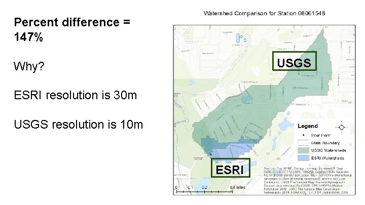 Percent difference = 147% USGS Why? ESRI resolution is 30 m USGS resolution is