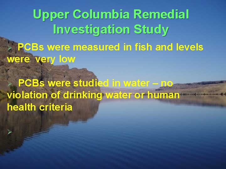 Upper Columbia Remedial Investigation Study PCBs were measured in fish and levels were very