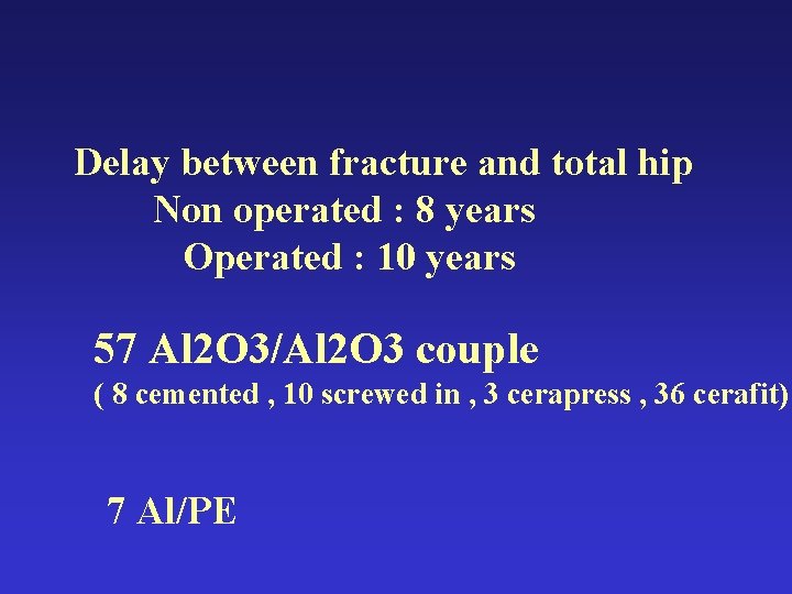 Delay between fracture and total hip Non operated : 8 years Operated : 10