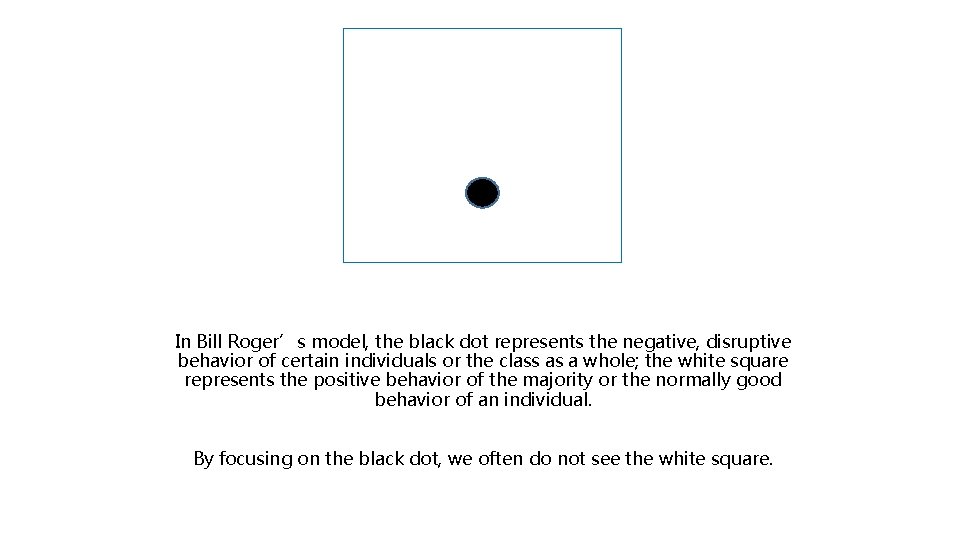 In Bill Roger’s model, the black dot represents the negative, disruptive behavior of certain