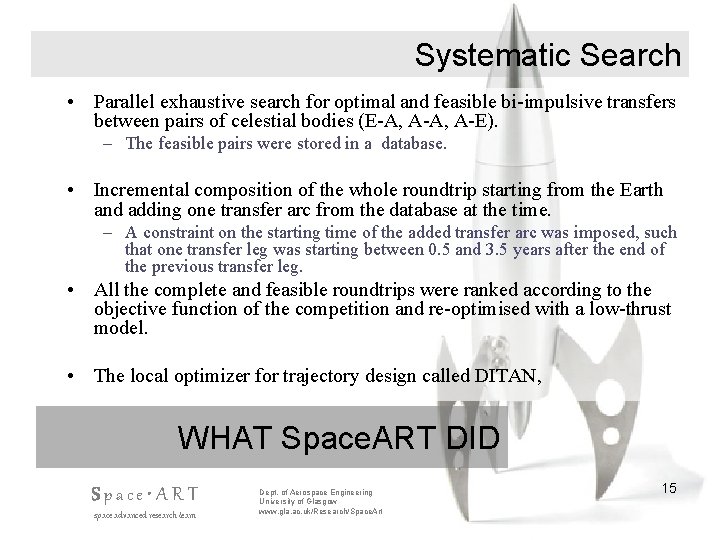 Systematic Search • Parallel exhaustive search for optimal and feasible bi-impulsive transfers between pairs
