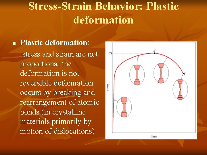 Stress-Strain Behavior: Plastic deformation n Plastic deformation: stress and strain are not proportional the