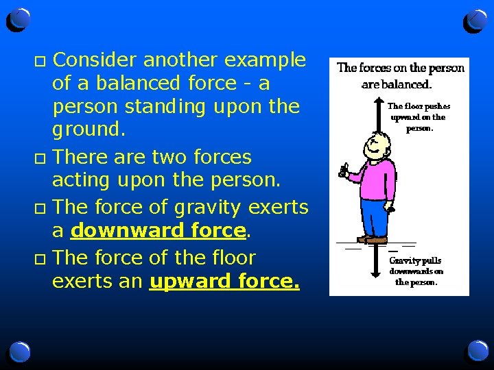 Consider another example of a balanced force - a person standing upon the ground.