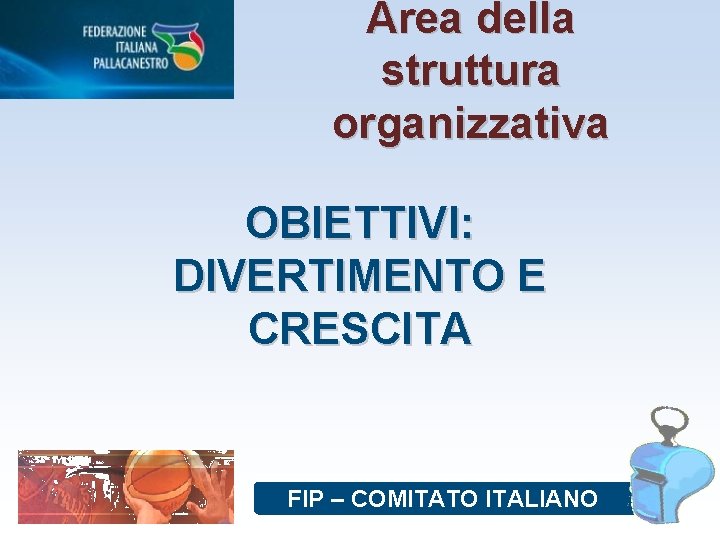 Area della struttura organizzativa OBIETTIVI: DIVERTIMENTO E CRESCITA FIP – COMITATO ITALIANO ARBITRI 