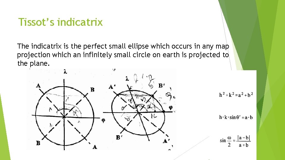 Tissot’s indicatrix The indicatrix is the perfect small ellipse which occurs in any map