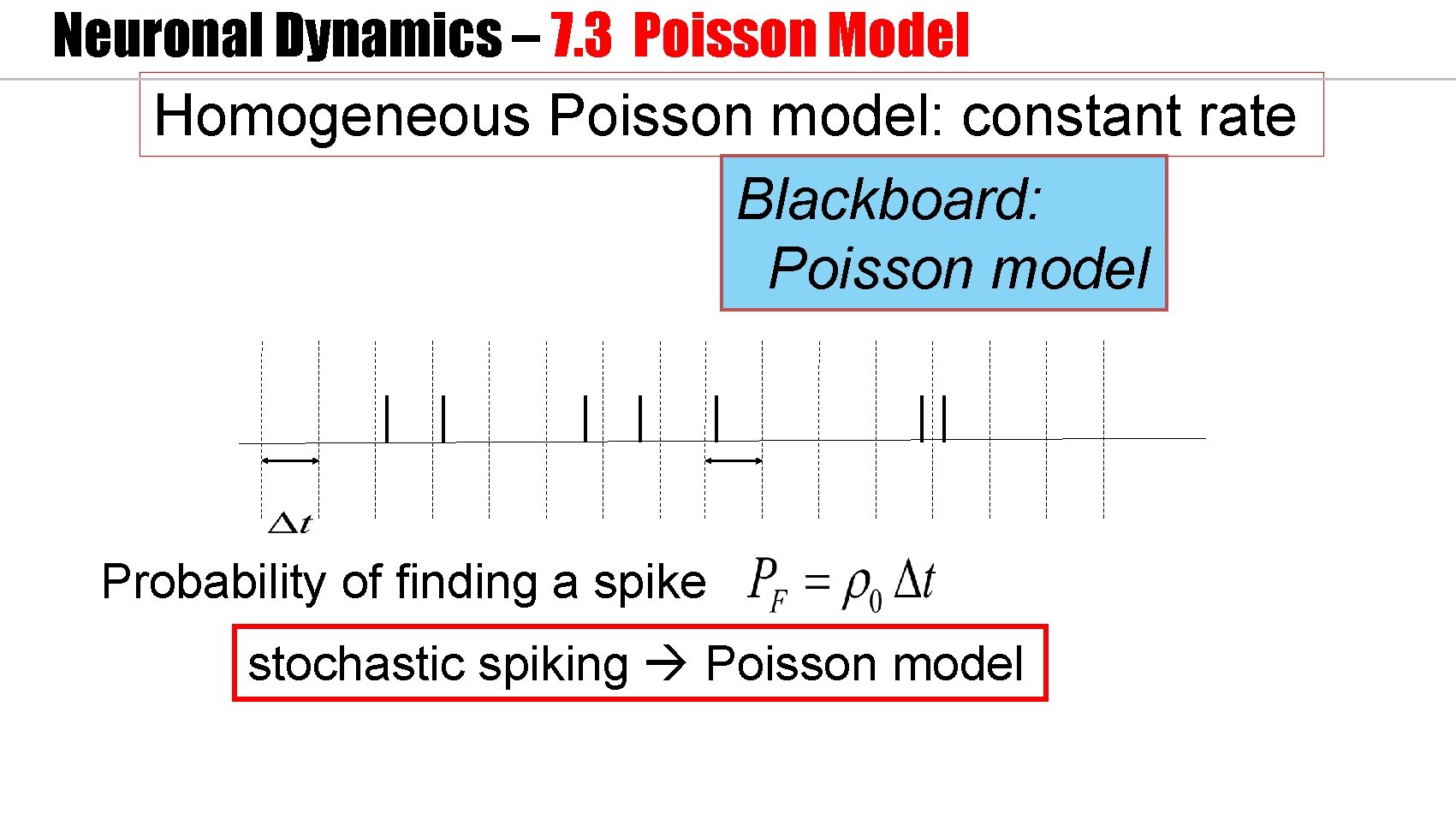 Neuronal Dynamics – 7. 3 Poisson Model Homogeneous Poisson model: constant rate Blackboard: Poisson