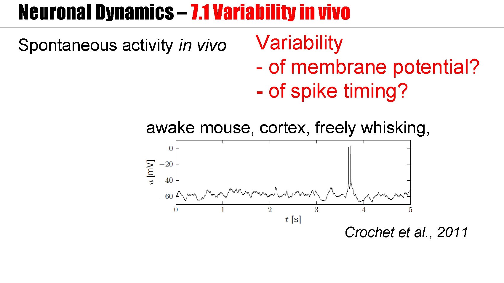 Neuronal Dynamics – 7. 1 Variability in vivo Spontaneous activity in vivo Variability -