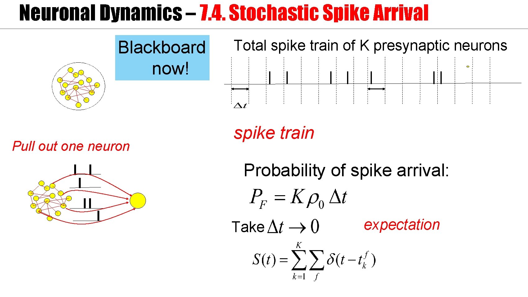 Neuronal Dynamics – 7. 4. Stochastic Spike Arrival Blackboard now! Pull out one neuron