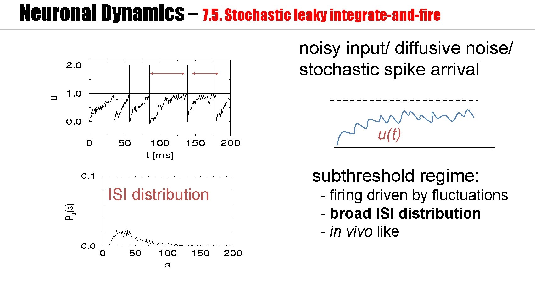 Neuronal Dynamics – 7. 5. Stochastic leaky integrate-and-fire noisy input/ diffusive noise/ stochastic spike