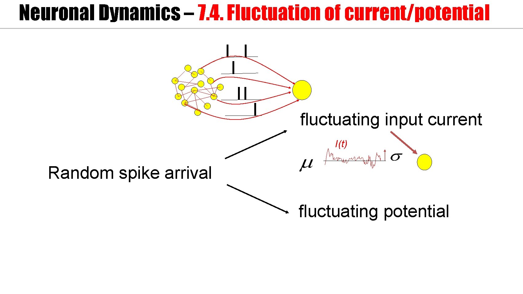 Neuronal Dynamics – 7. 4. Fluctuation of current/potential fluctuating input current I(t) Random spike