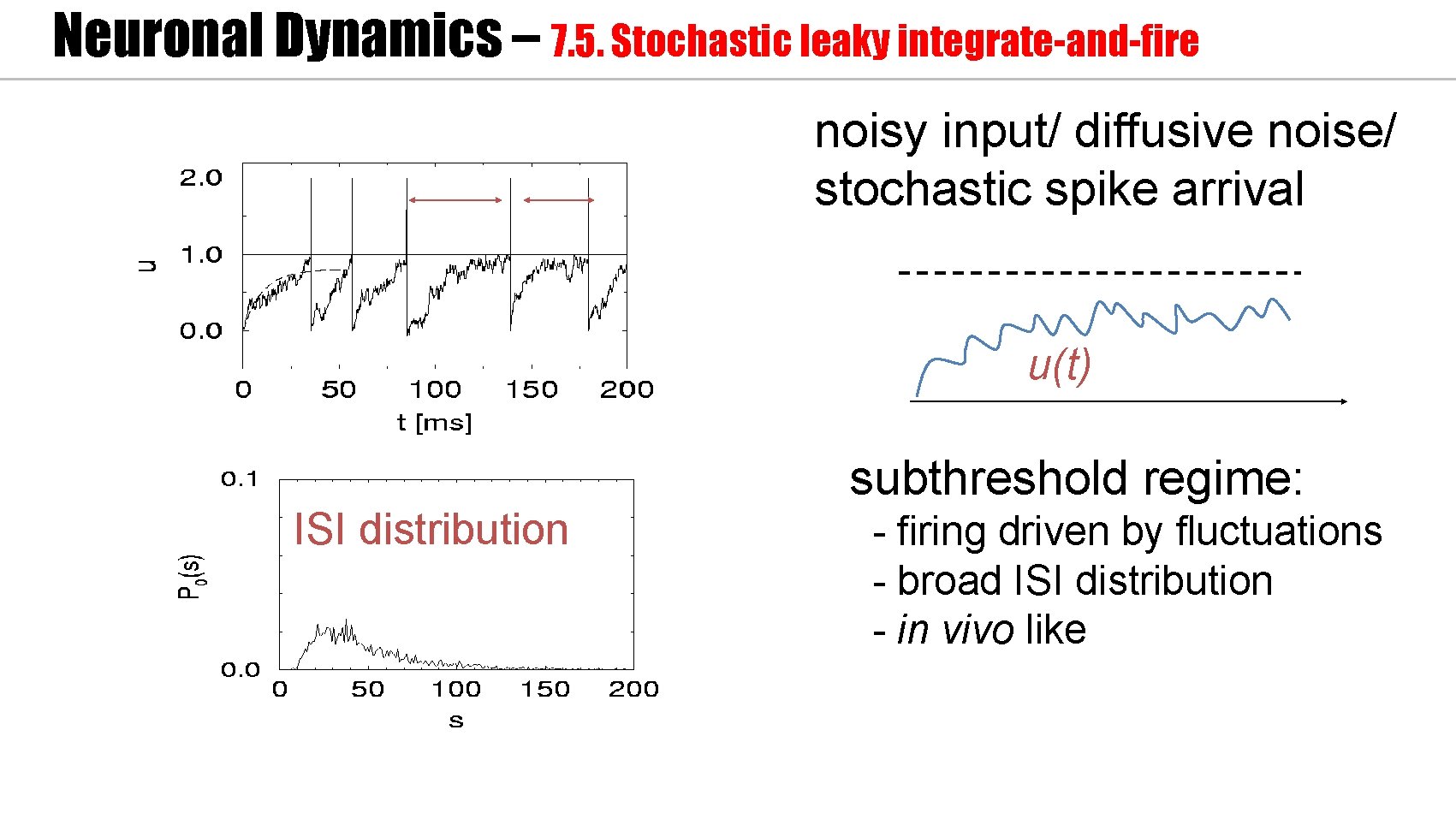 Neuronal Dynamics – 7. 5. Stochastic leaky integrate-and-fire noisy input/ diffusive noise/ stochastic spike