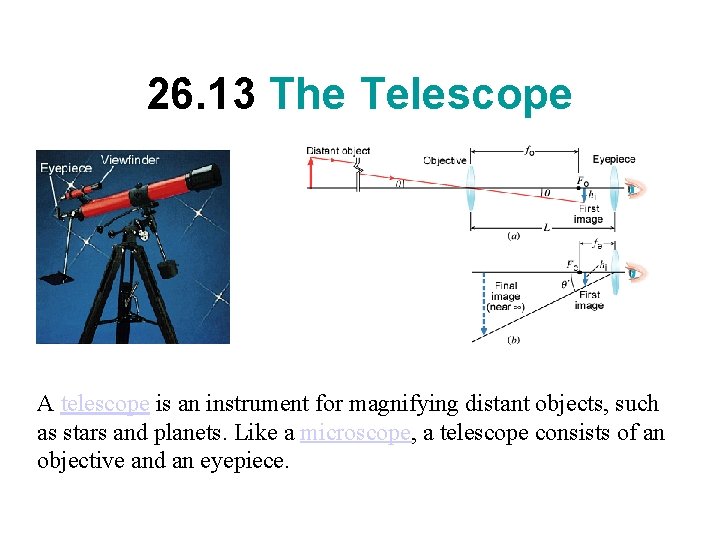 26. 13 The Telescope A telescope is an instrument for magnifying distant objects, such