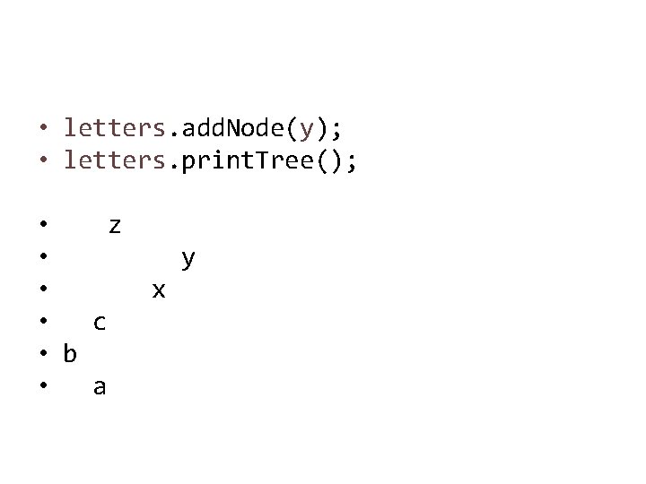  • letters. add. Node(y); • letters. print. Tree(); • z • • •