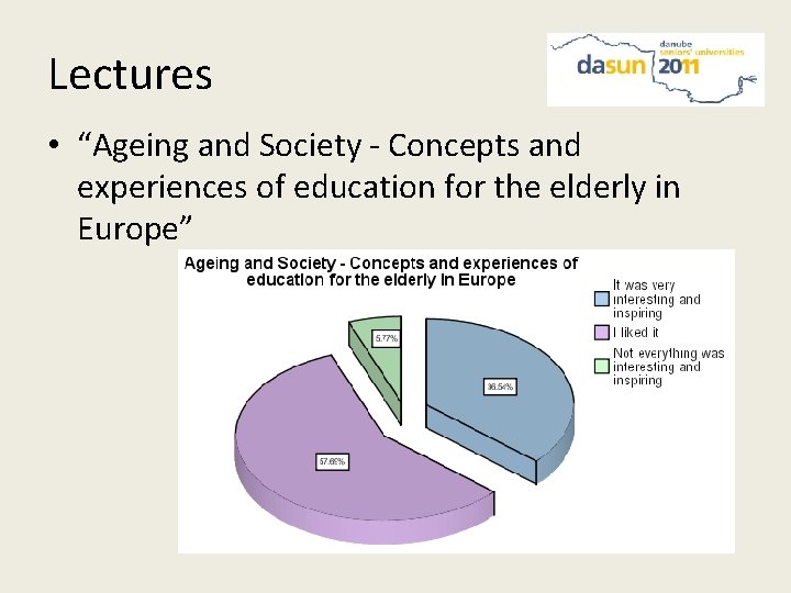 Lectures • “Ageing and Society - Concepts and experiences of education for the elderly