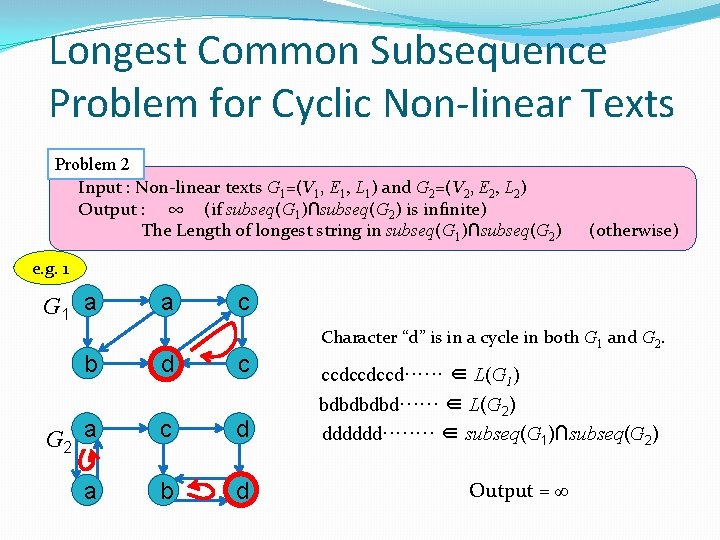 Longest Common Subsequence Problem for Cyclic Non-linear Texts Problem 2 Input : Non-linear texts