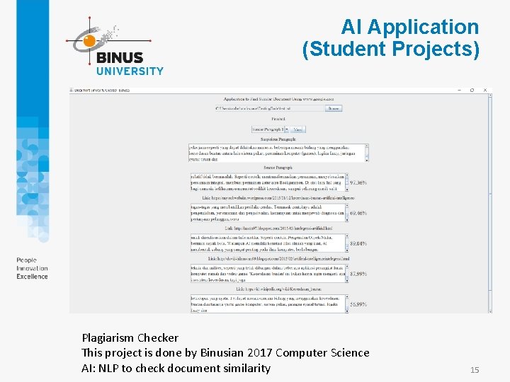 AI Application (Student Projects) Plagiarism Checker This project is done by Binusian 2017 Computer