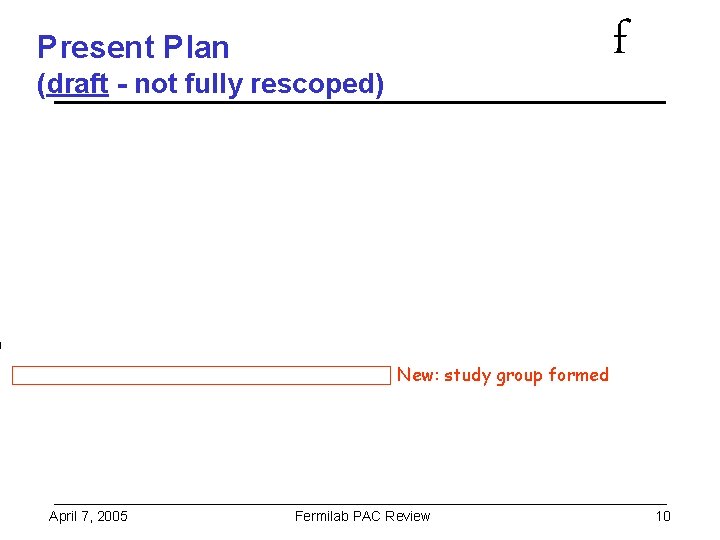 f Present Plan (draft - not fully rescoped) New: study group formed April 7,