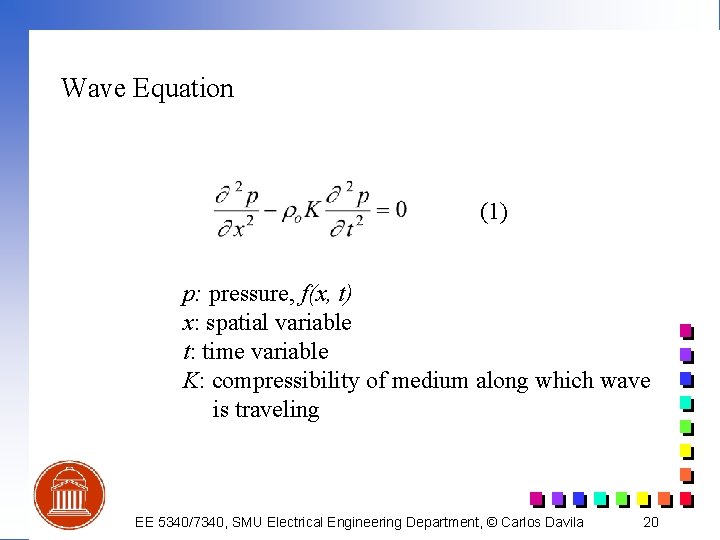Wave Equation (1) p: pressure, f(x, t) x: spatial variable t: time variable K: