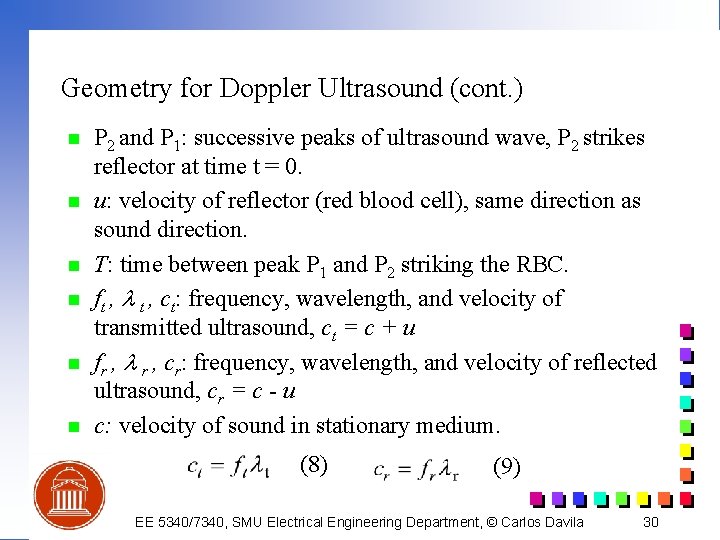 Geometry for Doppler Ultrasound (cont. ) n n n P 2 and P 1: