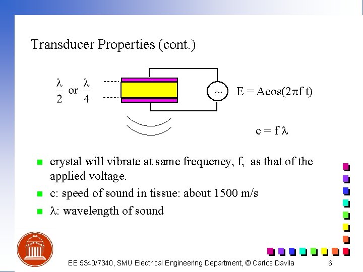 Transducer Properties (cont. ) ~ E = Acos(2 pf t) c=fl n n n