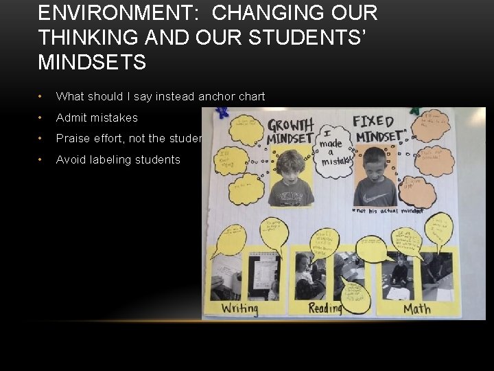 ENVIRONMENT: CHANGING OUR THINKING AND OUR STUDENTS’ MINDSETS • What should I say instead