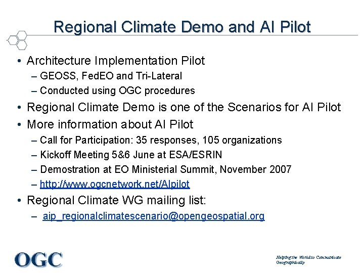 Regional Climate Demo and AI Pilot • Architecture Implementation Pilot – GEOSS, Fed. EO