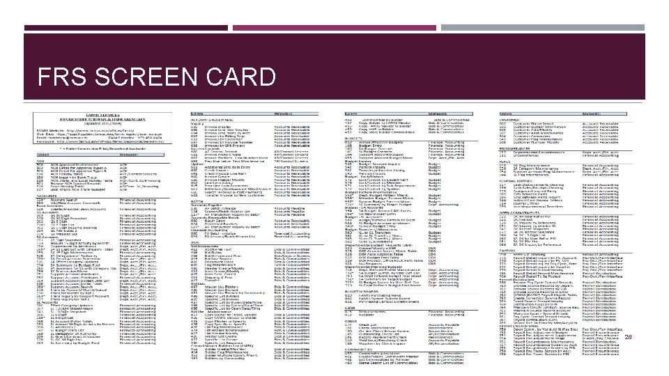 FRS SCREEN CARD 26 