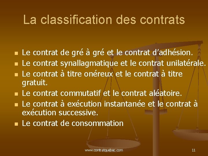 La classification des contrats n n n Le contrat de gré à gré et