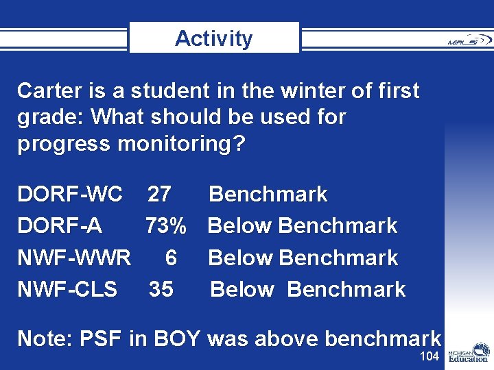 Activity Carter is a student in the winter of first grade: What should be