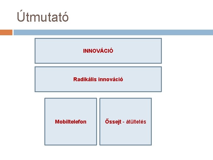 Útmutató INNOVÁCIÓ Radikális innováció Mobiltelefon Őssejt - átültetés 