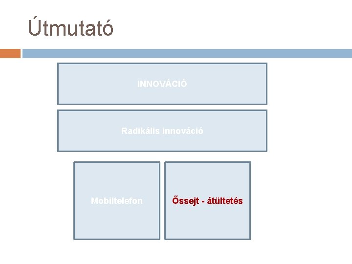 Útmutató INNOVÁCIÓ Radikális innováció Mobiltelefon Őssejt - átültetés 