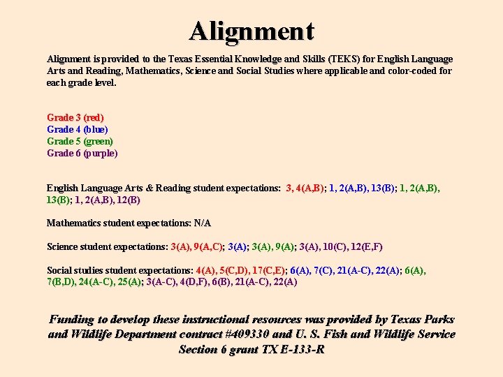 Alignment is provided to the Texas Essential Knowledge and Skills (TEKS) for English Language