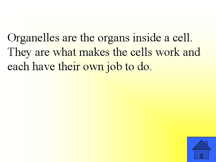 Organelles are the organs inside a cell. They are what makes the cells work