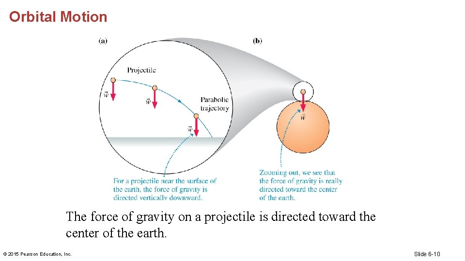 Orbital Motion The force of gravity on a projectile is directed toward the center