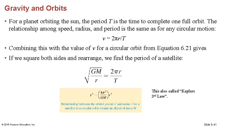 Gravity and Orbits • For a planet orbiting the sun, the period T is
