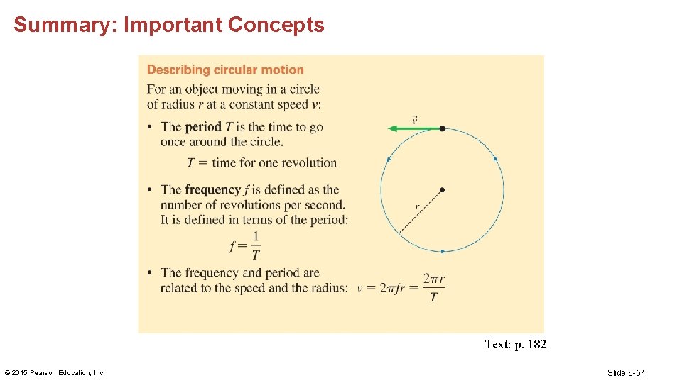 Summary: Important Concepts Text: p. 182 © 2015 Pearson Education, Inc. Slide 6 -54