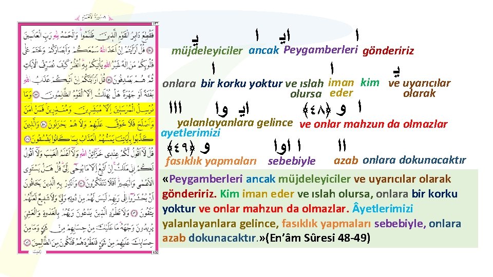  ﺍﻳ ﺍ Peygamberleri ﺍ ﻳ göndeririz müjdeleyiciler ancak ﺍ ﺍ iman ﻳ kim