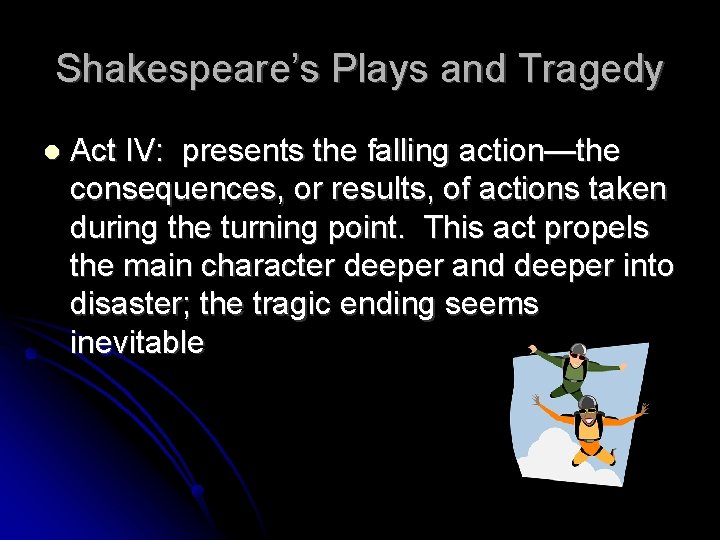 Shakespeare’s Plays and Tragedy Act IV: presents the falling action—the consequences, or results, of