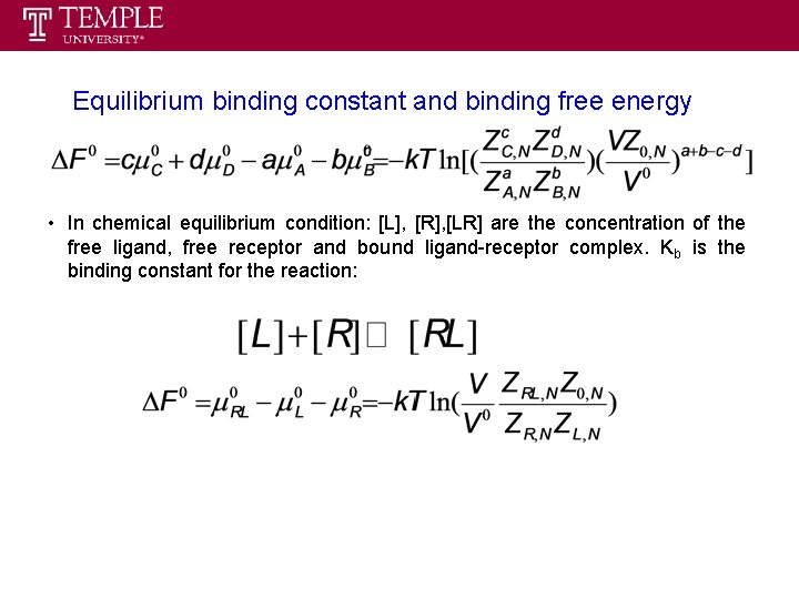 Statistical Thermodynamics Binding equilibria I DDM FEP BEDAM