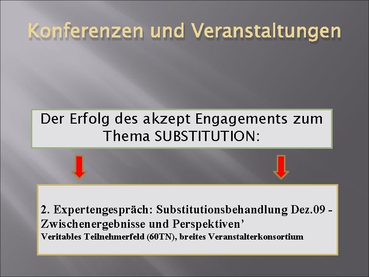 Konferenzen und Veranstaltungen Der Erfolg des akzept Engagements zum Thema SUBSTITUTION: 2. Expertengespräch: Substitutionsbehandlung