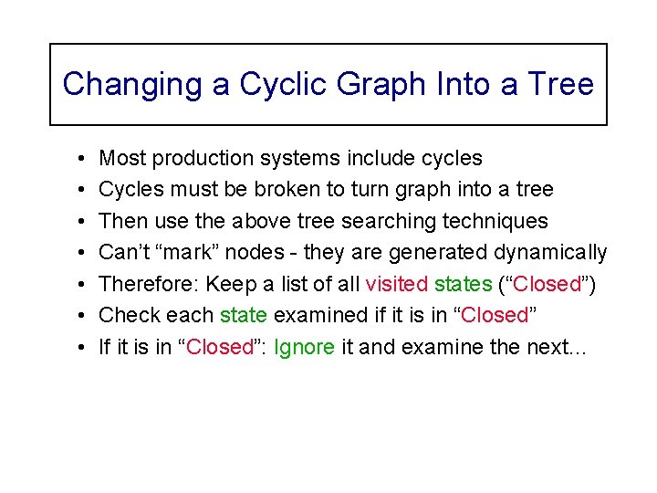 Changing a Cyclic Graph Into a Tree • • Most production systems include cycles