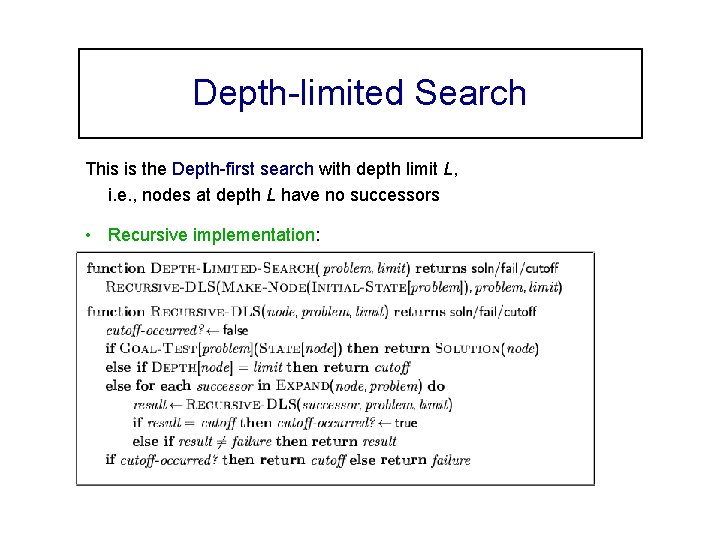 Depth-limited Search This is the Depth-first search with depth limit L, i. e. ,