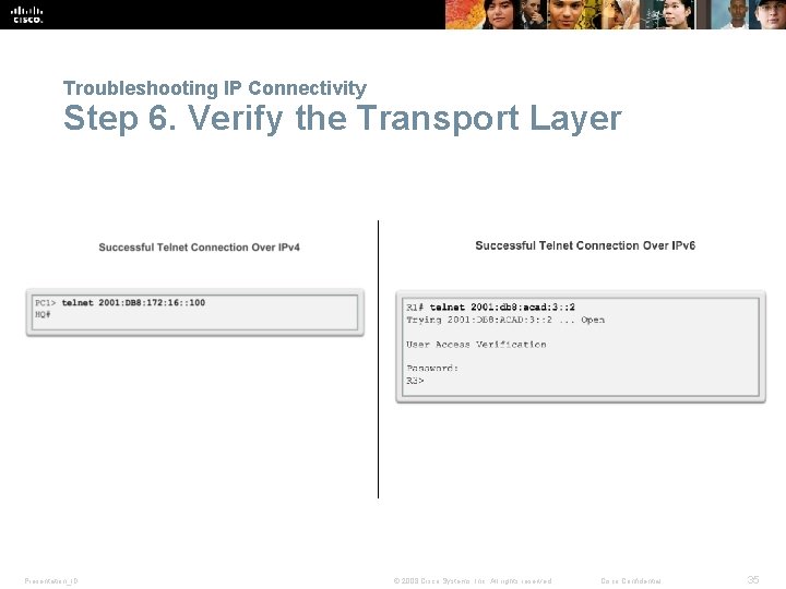 Troubleshooting IP Connectivity Step 6. Verify the Transport Layer Presentation_ID © 2008 Cisco Systems,