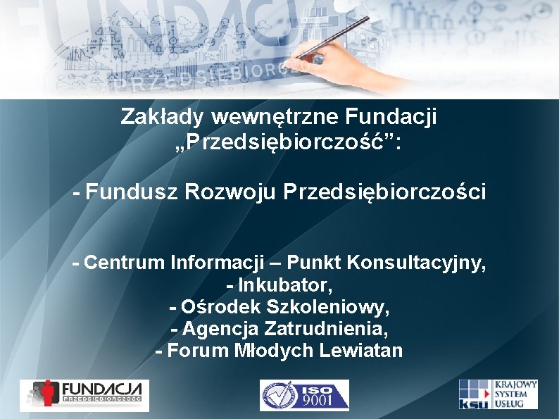 Zakłady wewnętrzne Fundacji „Przedsiębiorczość”: - Fundusz Rozwoju Przedsiębiorczości - Centrum Informacji – Punkt Konsultacyjny,