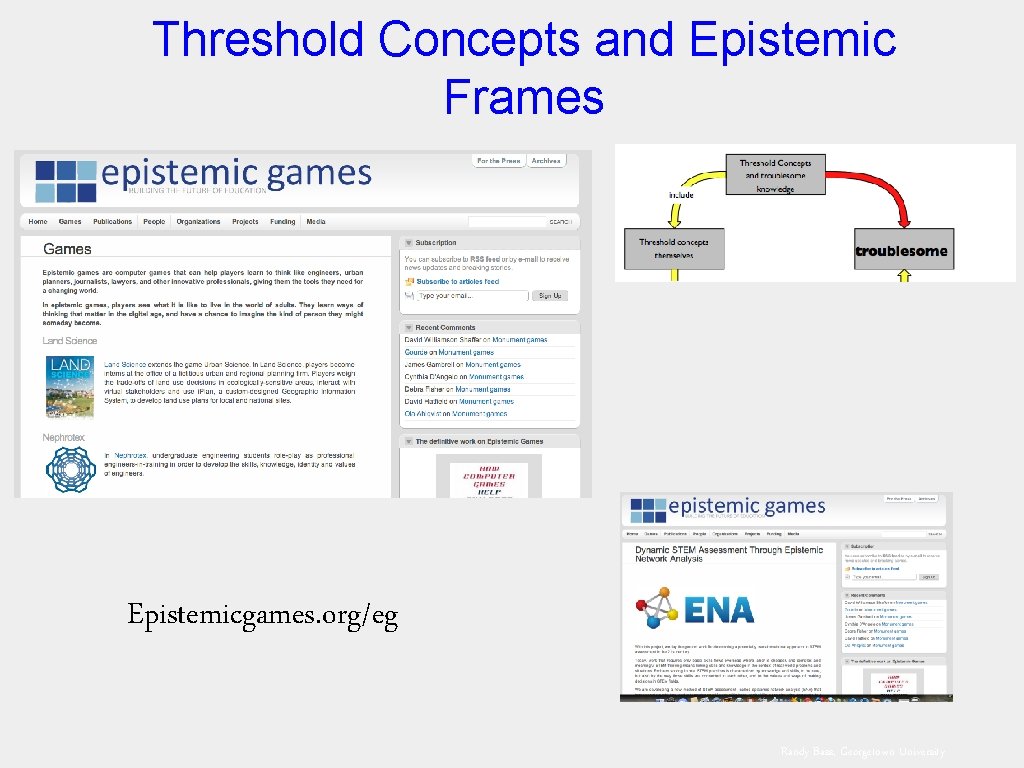 Threshold Concepts and Epistemic Frames Epistemicgames. org/eg Randy Bass, Georgetown University 