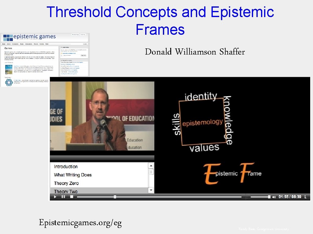 Threshold Concepts and Epistemic Frames Donald Williamson Shaffer Epistemicgames. org/eg Randy Bass, Georgetown University