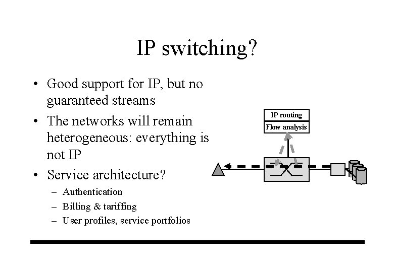 IP switching? • Good support for IP, but no guaranteed streams • The networks IP switching? • Good support for IP, but no guaranteed streams • The networks