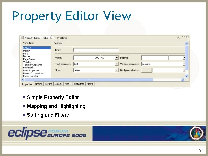 Property Editor View § Simple Property Editor § Mapping and Highlighting § Sorting and