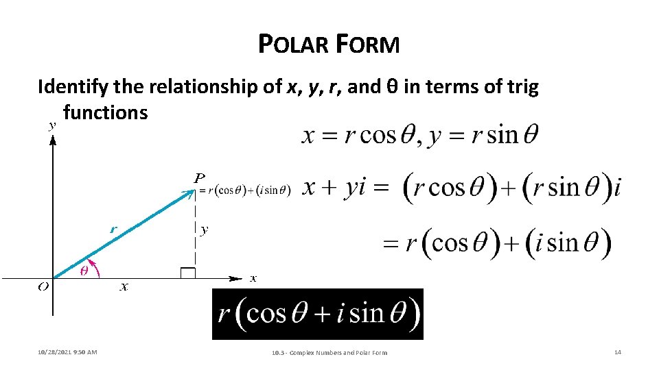 POLAR FORM Identify the relationship of x, y, r, and θ in terms of